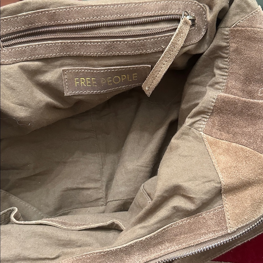 NEW FREE PEOPLE roma suede tote bag purse in brown boho slouchy large - Picture 8 of 10
